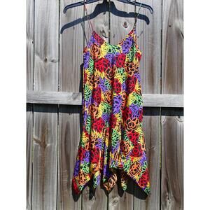 Vtg 80s/90s Papillon by Paula Carbone Floral Handkerchief Hem Slip Dress Medium